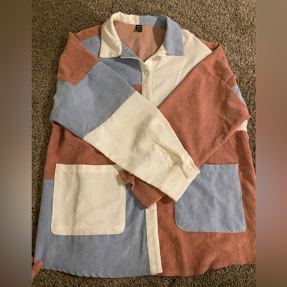 Red and Blue Colorblock Button Up/Shacket - Picture 8 of 10